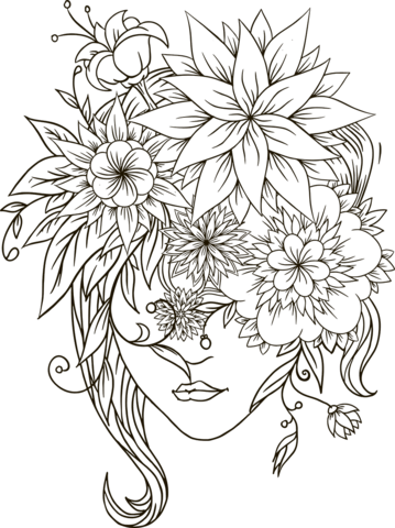 Flower Head Girl Coloring Page